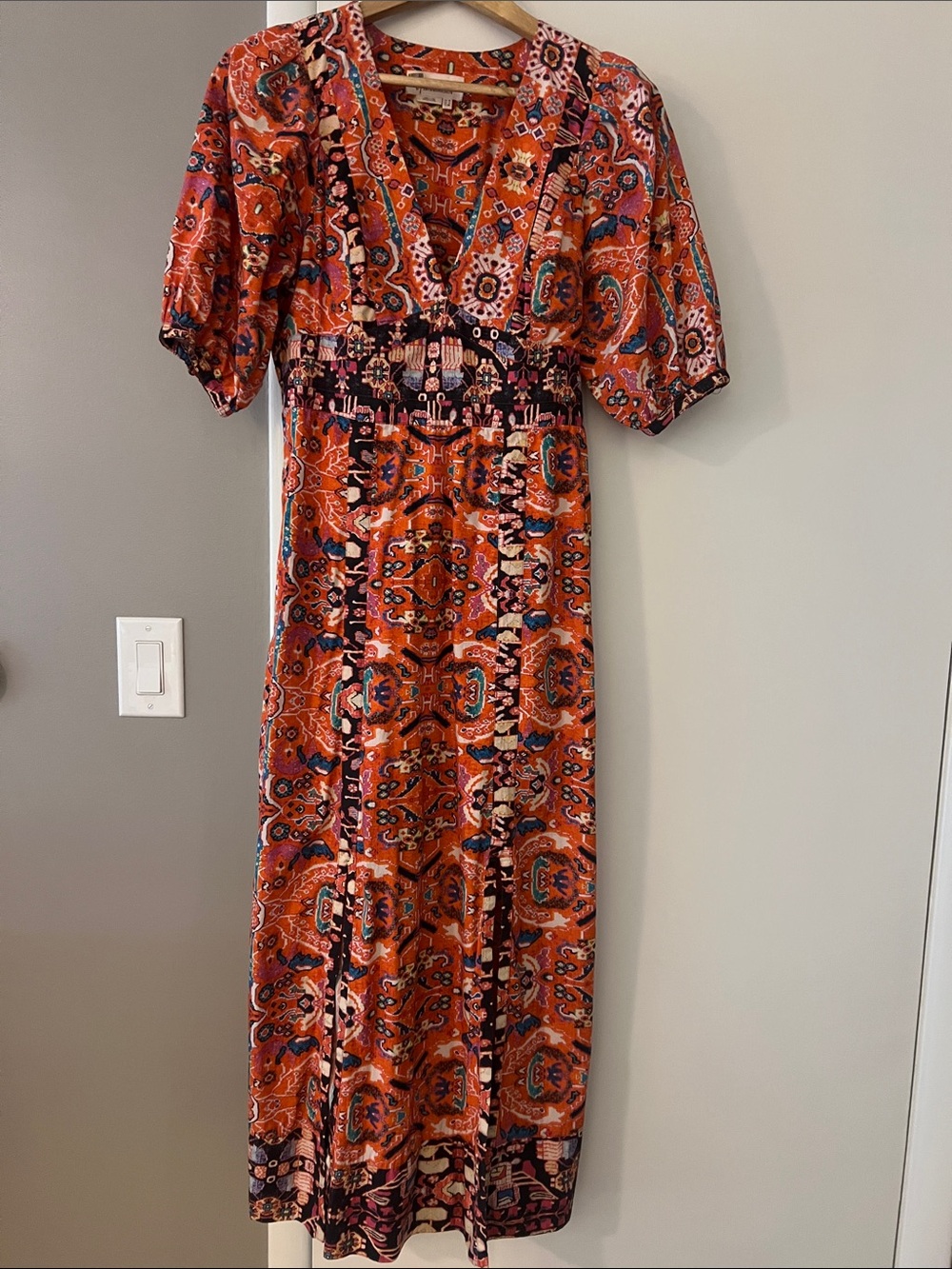 Anthropologie Orange Multicolor Ikat Maxi Dress